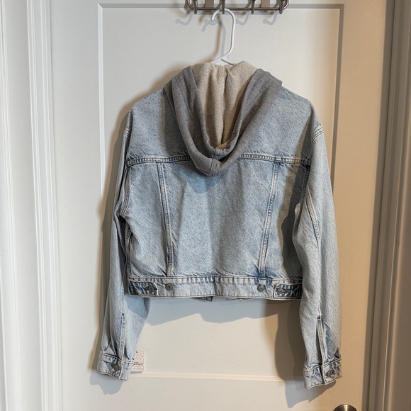 Free People Light Blue Jean Jacket with Gray Hood - Picture 5 of 5